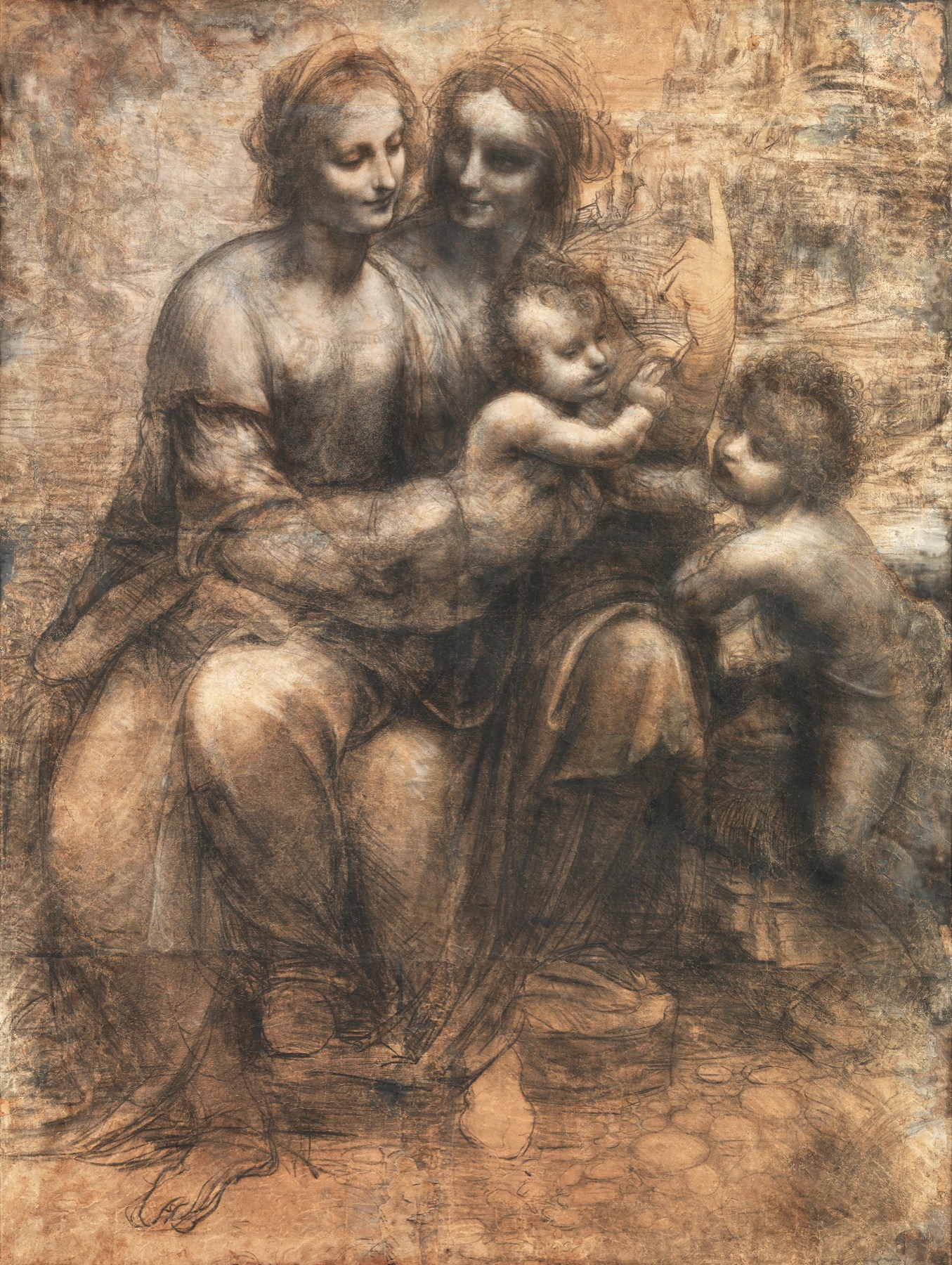 Annotated details from The Virgin and Child with Saint Anne and Saint John the Baptist by Leonardo da Vinci